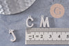 Pendentif Lettre acier 304 inoxydable argenté lettre cristal blanc, sans nickel,lettre initiale prenom,15.5mm, x1 (G4618)