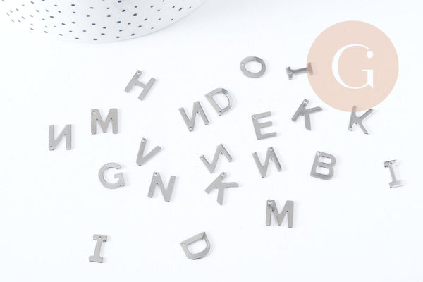 Pendentif Lettre initiale acier 201 inoxydable platine 11mm, x1 G8970