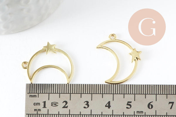 Pendentif Lune Etoile zamac doré 25mm,pendentif création bijoux doré, x1 (G7503)