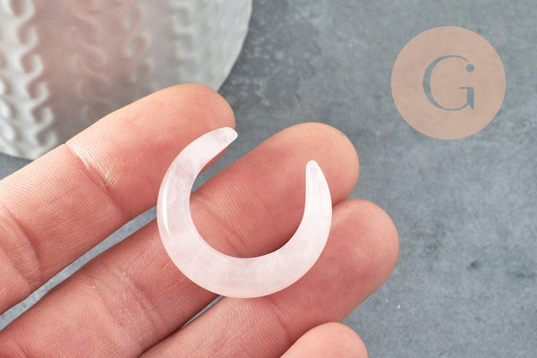 Pendentif Lune quartz rose, Pendentif bijoux pierre, pierre naturelle, quartz rose naturel, pierre non percee,30mm, x1 (G5126)