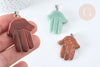 Pendentif Main de Fatma pierre mixte naturelle support laiton platine 41~45mm, pendentif main bijou pierre naturelle, x1 G7959