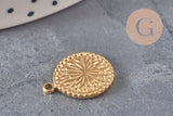 Pendentif Médaille fleur acier 304 inoxydable doré IP 18.5mm, x1 (G11326)-Breloques et pendentifs-Gingerlily Perles