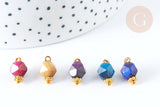 Pendentif Œil de tigre naturel teinté zamac doré coloré 13mm, x1 (G7933)