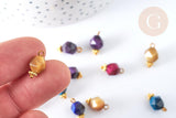 Pendentif Œil de tigre naturel teinté zamac doré coloré 13mm, x1 (G7933)