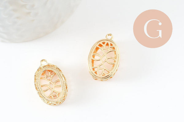 Pendentif Ovale cabochon 18x13mm laiton doré 18K, x2 (G10047)