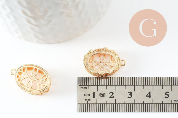 Pendentif Ovale cabochon 18x13mm laiton doré 18K, x2 (G10047)