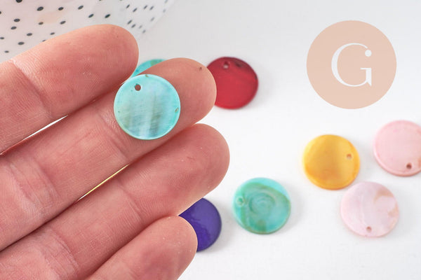 Pendentif Pastille ronde nacre multicolore opaque,pendentif nacre, coquillage naturel, nacre naturelle,16mm, x 10 (G2379)