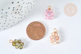 Pendentif Perles rondes facettées fleur cuivre doré zircons colorés 11,5mm,bijoux cristal, x1 (G7494)