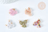 Pendentif Perles rondes facettées fleur cuivre doré zircons colorés 11,5mm,bijoux cristal, x1 (G7494)