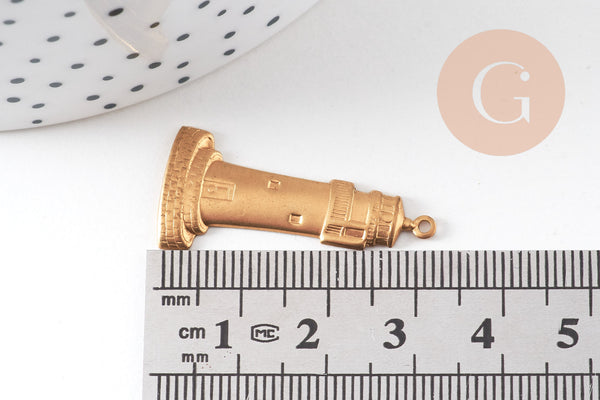 Pendentif Phare en laiton brut 33mm, création bijoux marins x1 G7515