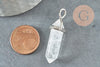 Pendentif Pointe support argenté pointe cristal transparent 40mm, pierre de synthèse, pendentif pierre, x1 G2539