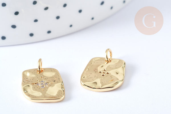 Pendentif Rectangle ondulé en laiton doré zircon blanc 15mm, Pendentif doré, x1 G7865