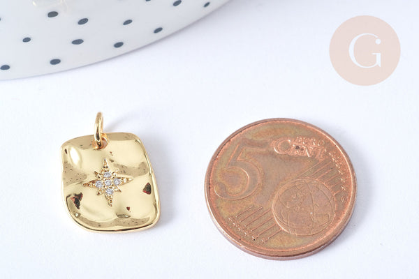 Pendentif Rectangle ondulé en laiton doré zircon blanc 15mm, Pendentif doré, x1 G7865