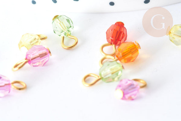 Pendentif Rond Acrylique couleur mixte fer doré 11~11,5mm, perles acryliques, X10 (G7883)