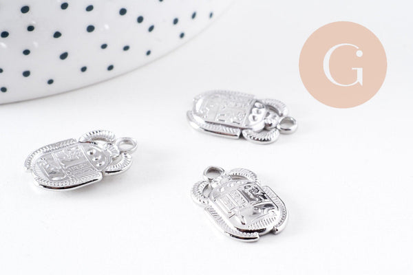 Pendentif Scarabée Egyptien acier 304 inoxydable IP platine 20.5mm, x1 (G10080)