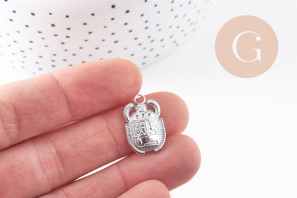 Pendentif Scarabée Egyptien acier 304 inoxydable IP platine 20.5mm, x1 (G10080)