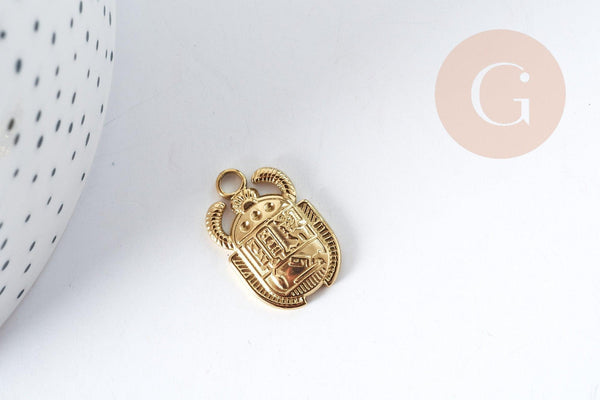 Pendentif Scarabée Egyptien acier 304 inoxydable doré IP 20.5mm, x1 (G8995)