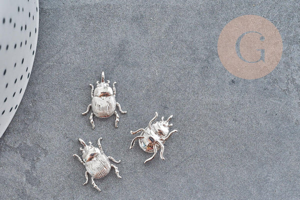 Pendentif Scarabée laiton platine 17mm, pendentif inspiration Egypte Chance, x1 G9056