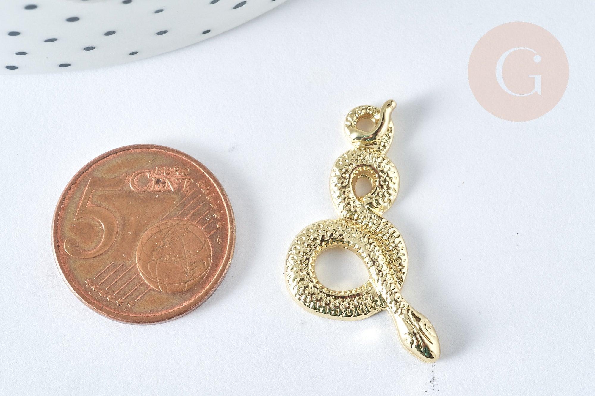 Pendentif Serpent zamac doré clair 30,5mm, serpent doré pour création bijoux, x1 G7412