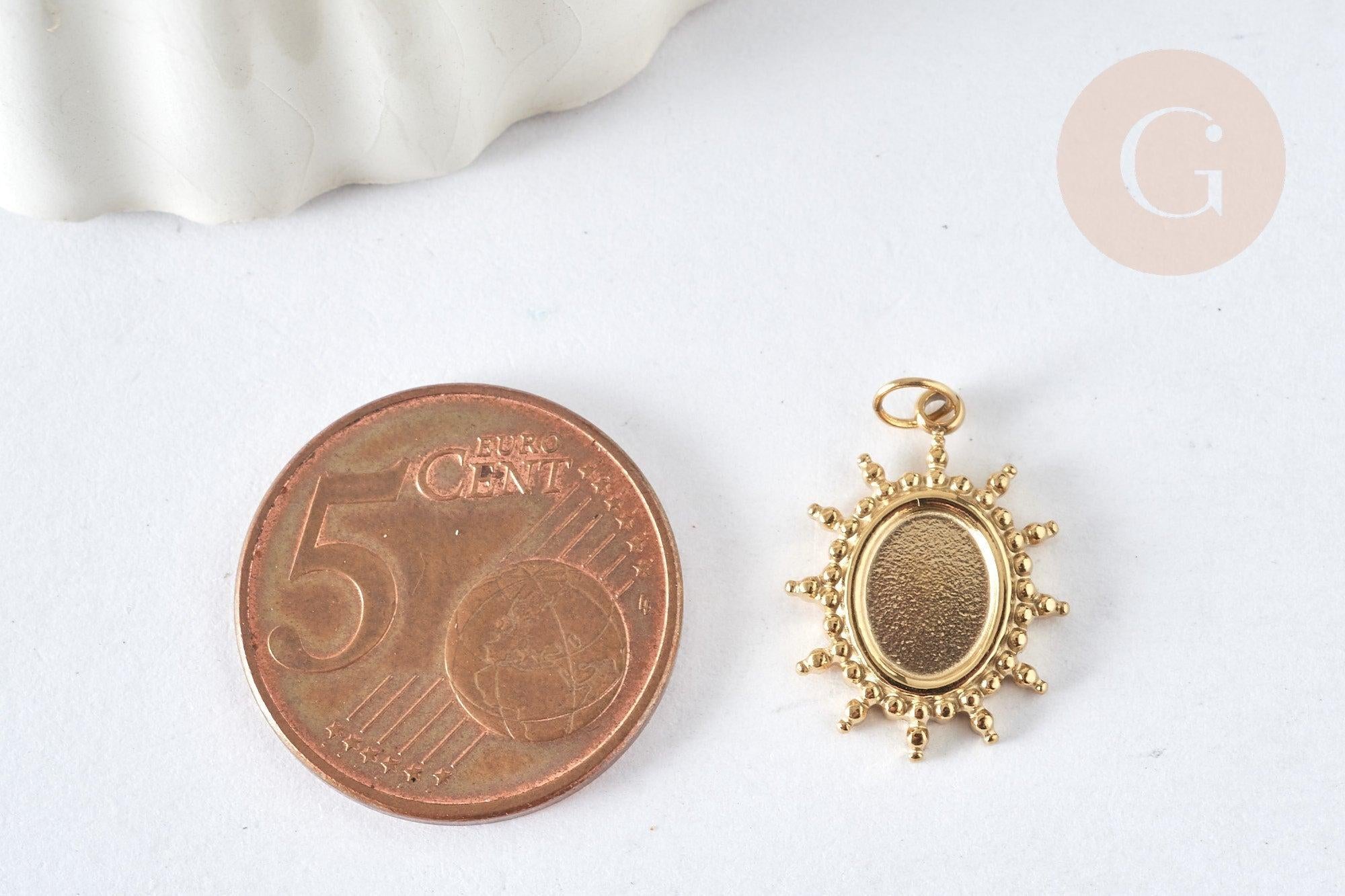 Pendentif Soleil pour cabochon ovale acier 304 inoxydable doré IP 18mm , x1 (G8032)