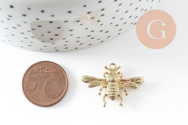 Pendentif abeille laiton brut 28mm,création bijoux laiton brut, x1 (G2960)