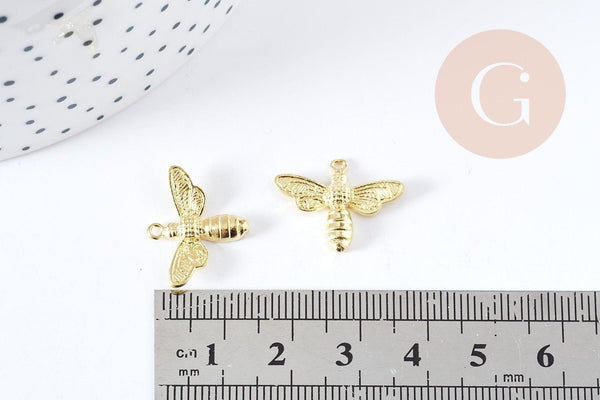 Pendentif abeille laiton doré 19mm, x2 (G1466)