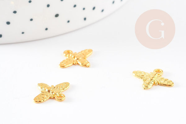 Pendentif abeille zamac doré 16mm,breloque création bijoux insecte, x10 G5327