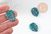Pendentif acétate feuille monsterosa verte, perles plastique,connecteur feuille plastique 27mm, x2 (G5067)