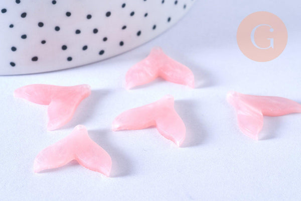 Pendentif acétate queue de poisson rose nacré 19mm, x5 (G4081)