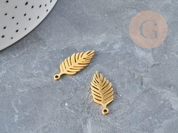 Pendentif acier 201 inoxydable doré feuille 25mm ,breloque acier inoxydable pour création bijoux, x1 (G5728)