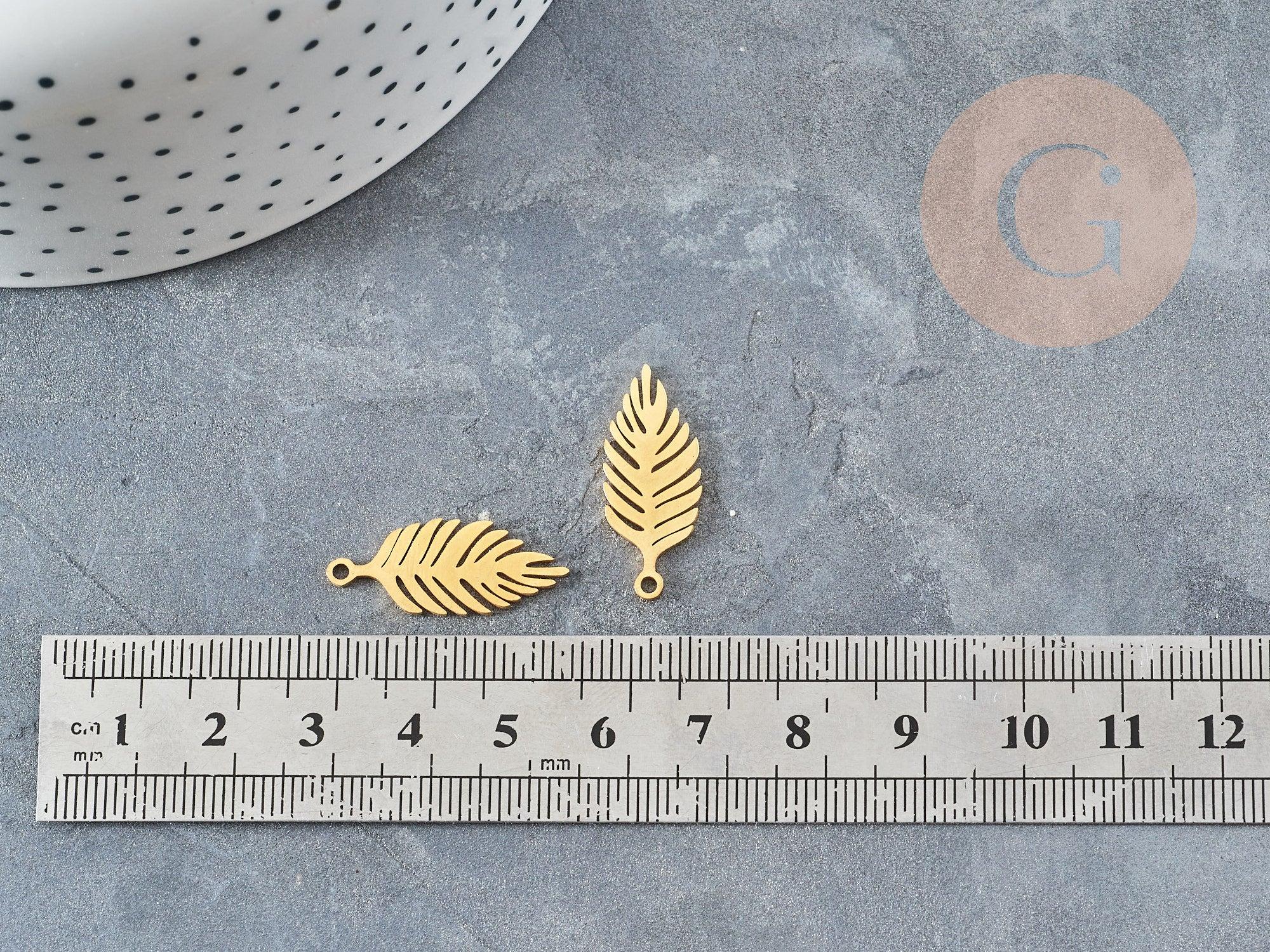 Pendentif acier 201 inoxydable doré feuille 25mm ,breloque acier inoxydable pour création bijoux, x1 (G5728)