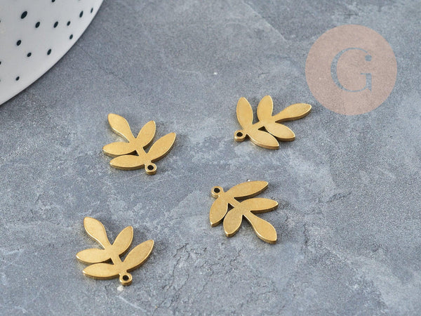 Pendentif acier 304 doré inoxydable feuille laurier 18mm, x1 G4543