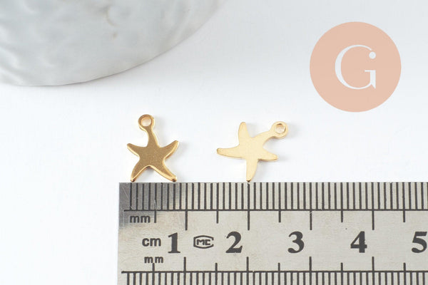 Pendentif acier 304 inoxydable doré étoile de mer 11mm, x5 (G10015)