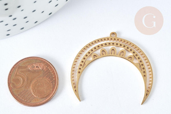 Pendentif acier doré 201 lune et étoiles 31mm, breloque doré, acier inoxydable doré, pendentif sans nickel, x1 G7544