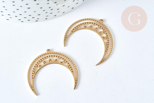 Pendentif acier doré 201 lune et étoiles 31mm, breloque doré, acier inoxydable doré, pendentif sans nickel, x1 G7544