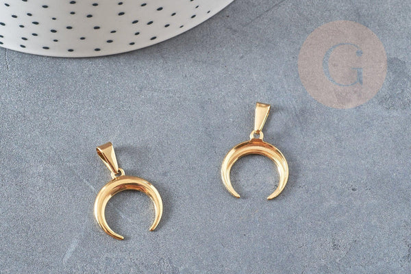 Pendentif acier doré croissant lune,breloque doré, acier chirurgical,acier doré, pendentif sans nickel, 19mm, x1 (G4840)