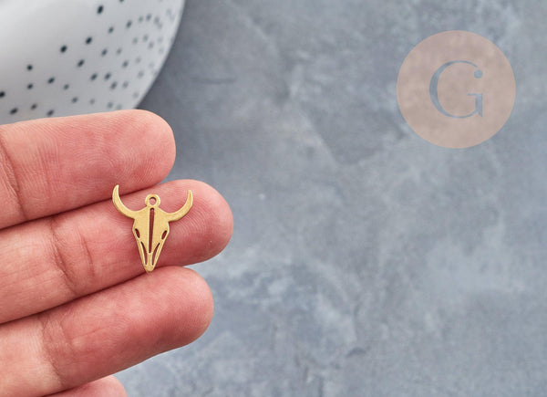 Pendentif acier doré inoxydable tête de vache 15mm, bijou acier hypoallergénique x1 (G4549)