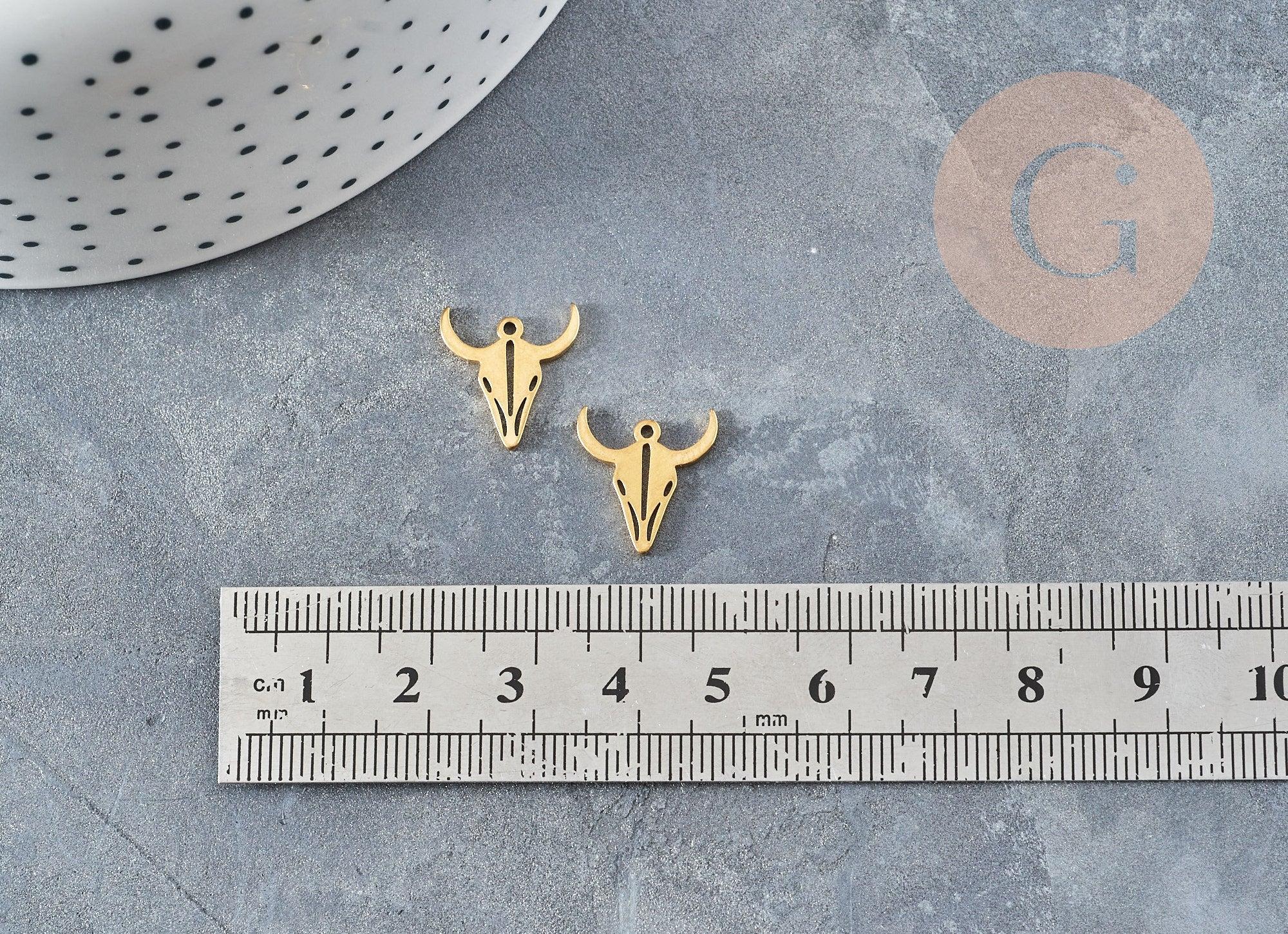 Pendentif acier doré inoxydable tête de vache 15mm, bijou acier hypoallergénique x1 (G4549)