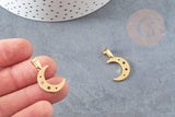 Pendentif acier doré lune et étoiles 20mm, breloque doré, acier inoxydable doré, pendentif sans nickel, x1 G6160