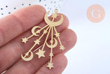 Pendentif acier doré lunes et étoiles 53mm, breloque doré, acier inoxydable doré, pendentif sans nickel, x1 G6385