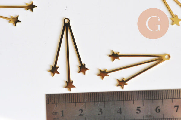 Pendentif acier doré pluie étoiles 41mm, breloque doré, acier inoxydable doré, pendentif sans nickel, x1 (G10577)