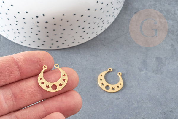 Pendentif acier doré torque lune et étoiles 19mm, breloque acier inoxydable doré résistant à l'eau x1 G5737