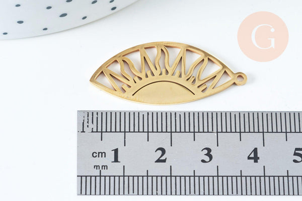 Pendentif acier inoxydable doré soleil 35mm, x1 (G6648)