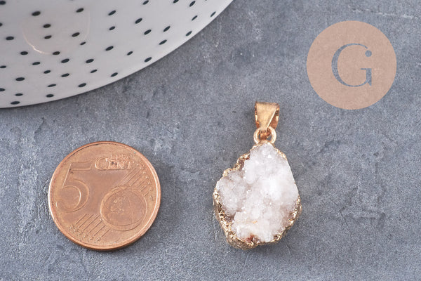 Pendentif agate blanche druzy, pendentif pierre, support doré, pierre naturelle,30mm, x1 (G1482)