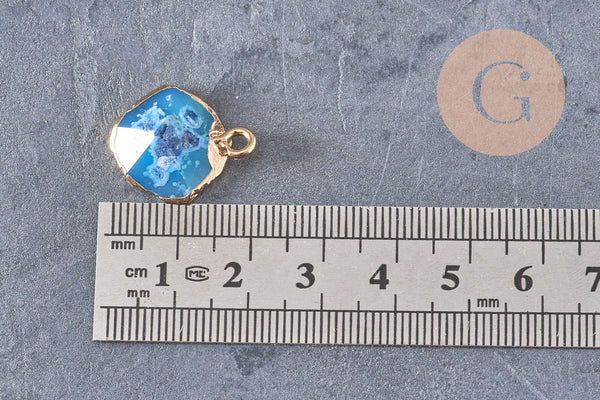 Pendentif agate bleue pendentif pierre, agate naturelle, support doré, création bijoux, pierre naturelle, 17-22mm, x1, G2746