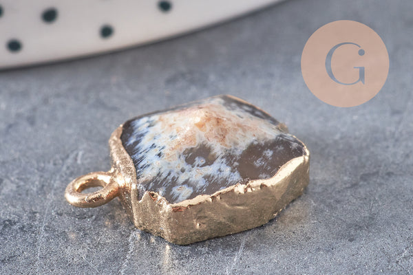 Pendentif agate noire, pendentif pierre, agate naturelle, support doré, création bijoux, pierre naturelle, 17-22mm, x1, G1897