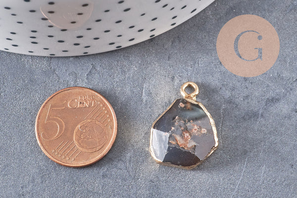 Pendentif agate noire, pendentif pierre, agate naturelle, support doré, création bijoux, pierre naturelle, 17-22mm, x1, G1897