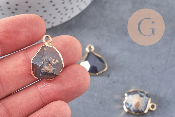 Pendentif agate noire, pendentif pierre, agate naturelle, support doré, création bijoux, pierre naturelle, 17-22mm, x1, G1897