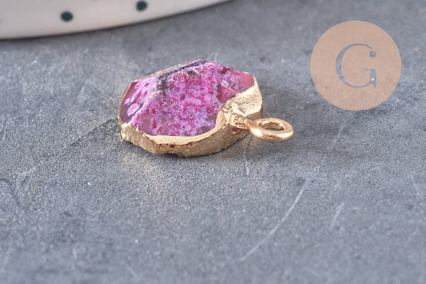 Pendentif agate rose, pendentif pierre, agate naturelle, support doré, création bijoux, pierre naturelle, 17-22mm, x1,G2528