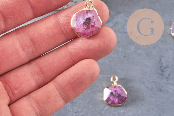Pendentif agate rose, pendentif pierre, agate naturelle, support doré, création bijoux, pierre naturelle, 17-22mm, x1,G2528